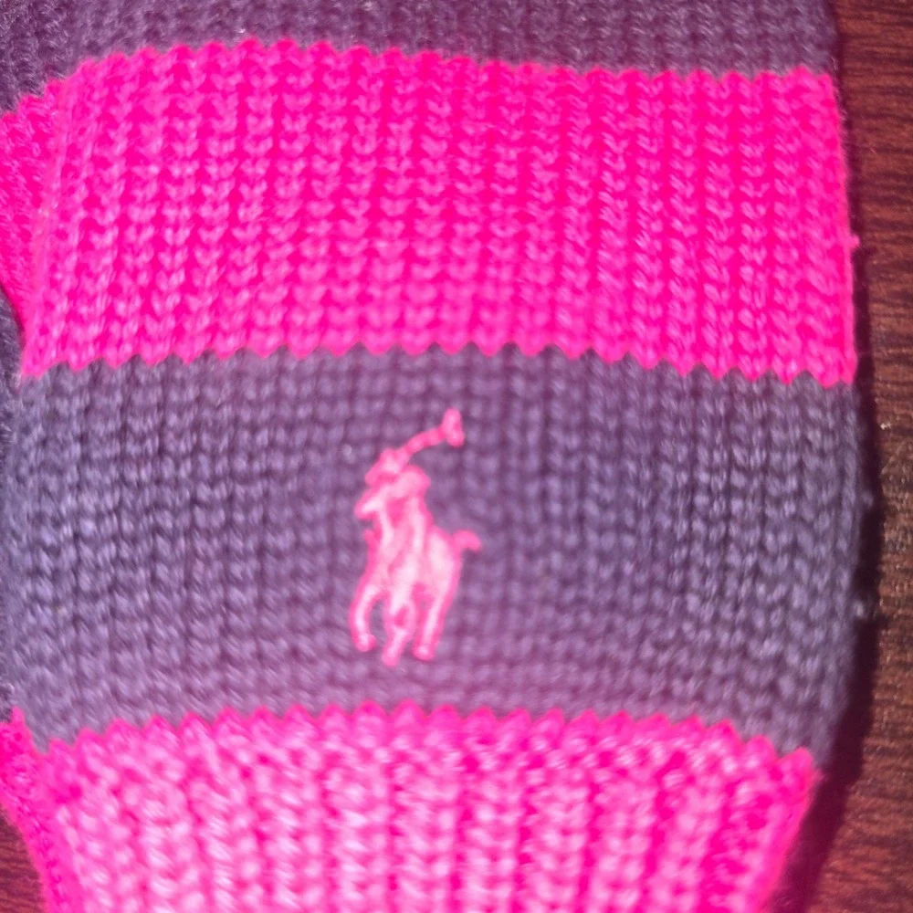 Polo Ralph Lauren Mittens 2T-4T Kids Pink Navy Striped Knit Pony Logo
